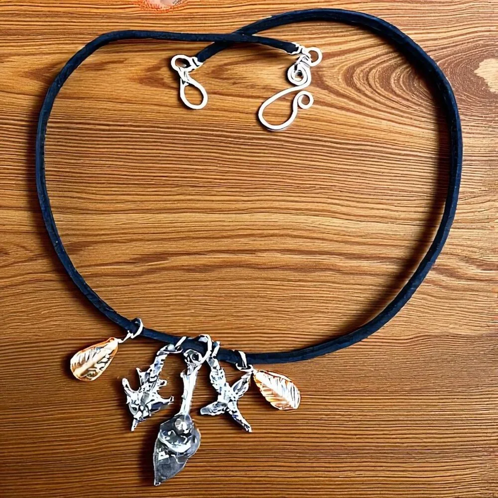 Artisan Woodland Acorn Silver & Gold Leaf Nature Pendant Necklace